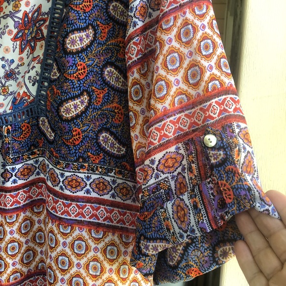 Anthropolog Fig and flower multicolor Women’s  semi Sheer tunic Sz L - Picture 3 of 10